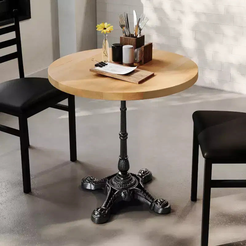 Plateau de table commercial d'intérieur rond en bois massif Bennett de Flash Furniture avec piètement de table de bistrot décoratif en fonte résistant à la rouille de 22,75 x 22,75 po
