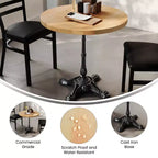 Plateau de table commercial d'intérieur rond en bois massif Bennett de Flash Furniture avec piètement de table de bistrot décoratif en fonte résistant à la rouille de 22,75 x 22,75 po
