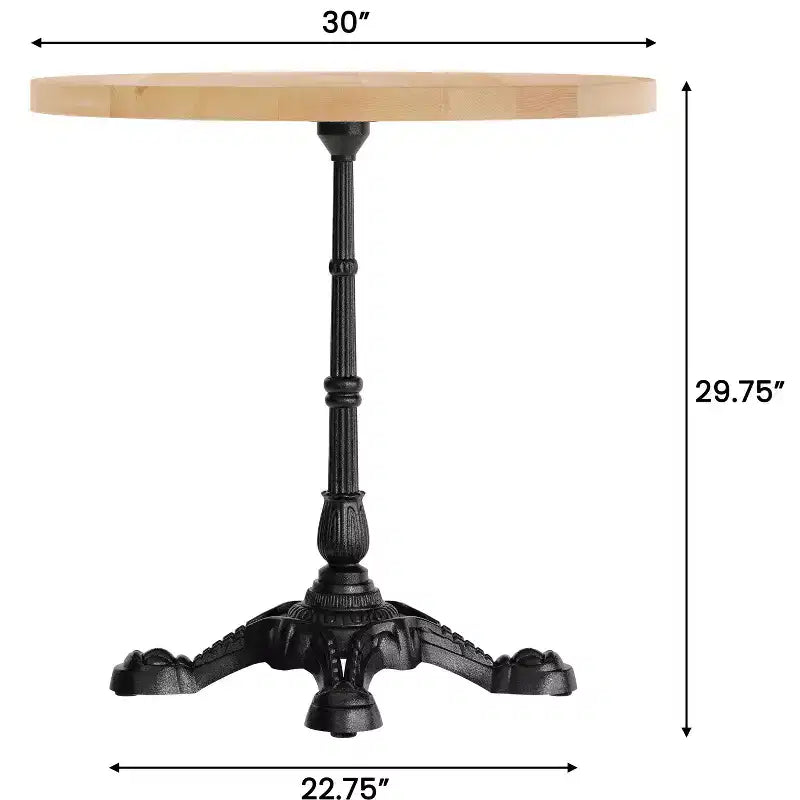 Plateau de table commercial d'intérieur rond en bois massif Bennett de Flash Furniture avec piètement de table de bistrot décoratif en fonte résistant à la rouille de 22,75 x 22,75 po