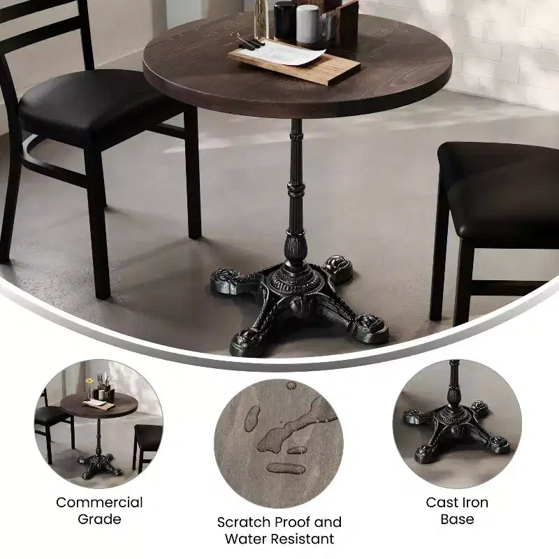 Plateau de table commercial d'intérieur rond en bois massif Bennett de Flash Furniture avec piètement de table de bistrot décoratif en fonte résistant à la rouille de 22,75 x 22,75 po