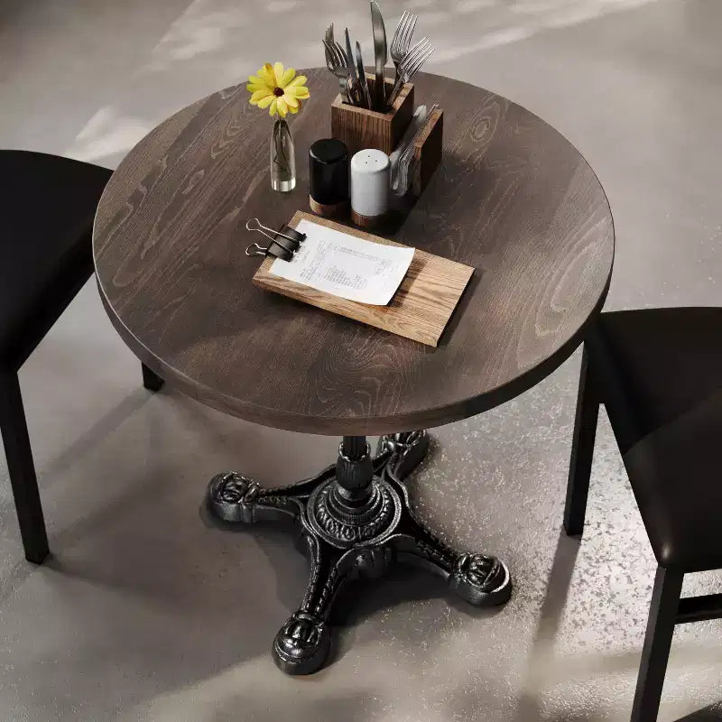 Plateau de table commercial d'intérieur rond en bois massif Bennett de Flash Furniture avec piètement de table de bistrot décoratif en fonte résistant à la rouille de 22,75 x 22,75 po