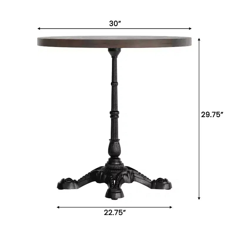 Plateau de table commercial d'intérieur rond en bois massif Bennett de Flash Furniture avec piètement de table de bistrot décoratif en fonte résistant à la rouille de 22,75 x 22,75 po