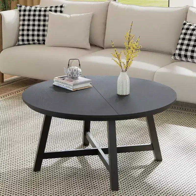 Table basse ronde de 36 po, grandes tables d'appoint avec pieds réglables, tables de salon avec pieds épaissis et grain de bois design, facile à assembler