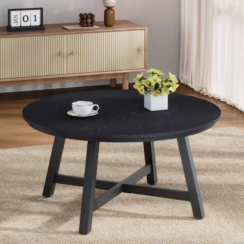 Table basse ronde de 36 po, grandes tables d'appoint avec pieds réglables, tables de salon avec pieds épaissis et grain de bois design, facile à assembler