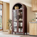 Meuble de Rangement pour Cellier à 5 Niveaux, Armoire de Ferme avec Étagères Réglables et 2 Portes Vitrées, Vaisselier pour Cuisine, Salle à Manger, Salon