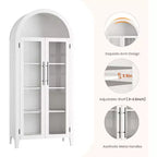 Meuble de Rangement pour Cellier à 5 Niveaux, Armoire de Ferme avec Étagères Réglables et 2 Portes Vitrées, Vaisselier pour Cuisine, Salle à Manger, Salon
