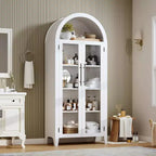 Meuble de Rangement pour Cellier à 5 Niveaux, Armoire de Ferme avec Étagères Réglables et 2 Portes Vitrées, Vaisselier pour Cuisine, Salle à Manger, Salon