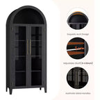 Meuble de Rangement pour Cellier à 5 Niveaux, Armoire de Ferme avec Étagères Réglables et 2 Portes Vitrées, Vaisselier pour Cuisine, Salle à Manger, Salon