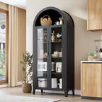 Meuble de Rangement pour Cellier à 5 Niveaux, Armoire de Ferme avec Étagères Réglables et 2 Portes Vitrées, Vaisselier pour Cuisine, Salle à Manger, Salon