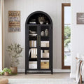 5-Tier Arched Pantry Storage Cabinet, Farmhouse Display Adjustable Shelf with 2 Glass Doors, Cupboard for Kitchen Dining Room Living Room