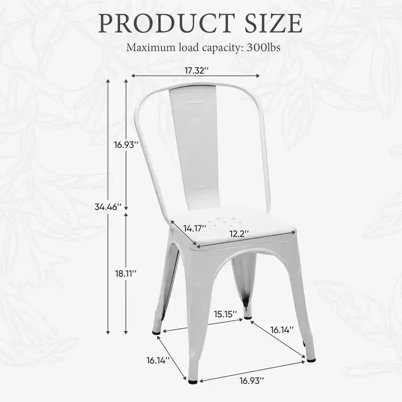 MAYEERTY Lot de 4 Chaises de Salle à Manger en Métal, Empilables, Style Industriel, Capacité de Poids 136 kg pour Cuisine Salle à Manger
