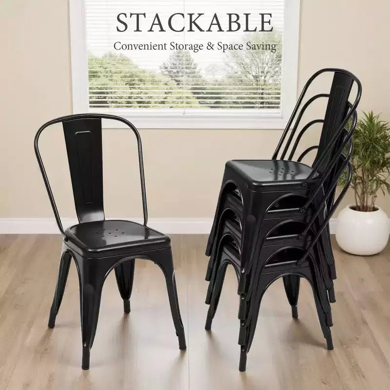 MAYEERTY Lot de 4 Chaises de Salle à Manger en Métal, Empilables, Style Industriel, Capacité de Poids 136 kg pour Cuisine Salle à Manger