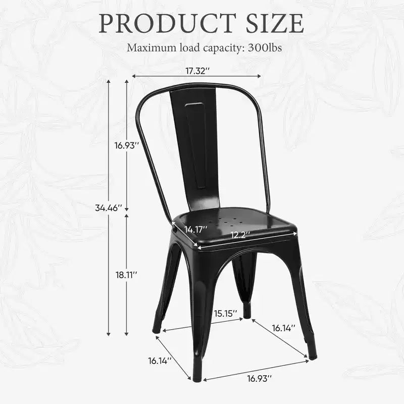 MAYEERTY Lot de 4 Chaises de Salle à Manger en Métal, Empilables, Style Industriel, Capacité de Poids 136 kg pour Cuisine Salle à Manger