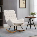 Fauteuil à bascule en tissu de style Mid-Century, capitonné, avec assise rembourrée et base en bois d'hévéa, pour le studio, la chambre ou la maison