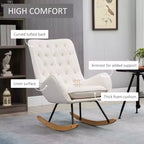 Fauteuil à bascule en tissu de style Mid-Century, capitonné, avec assise rembourrée et base en bois d'hévéa, pour le studio, la chambre ou la maison