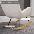 Fauteuil à bascule en tissu de style Mid-Century, capitonné, avec assise rembourrée et base en bois d'hévéa, pour le studio, la chambre ou la maison
