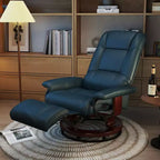 Fauteuil inclinable manuel en similicuir, fauteuil de salon pivotant et réglable avec repose-pieds, accoudoirs et base en bois enveloppée pour salon