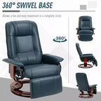 Fauteuil inclinable manuel en similicuir, fauteuil de salon pivotant et réglable avec repose-pieds, accoudoirs et base en bois enveloppée pour salon