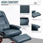 Fauteuil inclinable manuel en similicuir, fauteuil de salon pivotant et réglable avec repose-pieds, accoudoirs et base en bois enveloppée pour salon