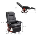 Fauteuil inclinable manuel en similicuir, fauteuil de salon pivotant et réglable avec repose-pieds, accoudoirs et base en bois enveloppée pour salon