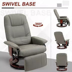 Fauteuil inclinable manuel en similicuir, fauteuil de salon pivotant et réglable avec repose-pieds, accoudoirs et base en bois enveloppée pour salon