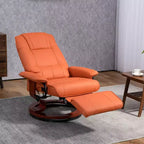 Fauteuil inclinable manuel en similicuir, fauteuil de salon pivotant et réglable avec repose-pieds, accoudoirs et base en bois enveloppée pour salon