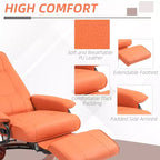 Fauteuil inclinable manuel en similicuir, fauteuil de salon pivotant et réglable avec repose-pieds, accoudoirs et base en bois enveloppée pour salon