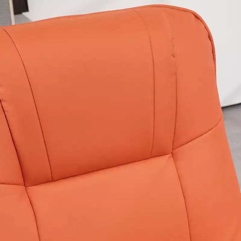 Fauteuil inclinable manuel en similicuir, fauteuil de salon pivotant et réglable avec repose-pieds, accoudoirs et base en bois enveloppée pour salon
