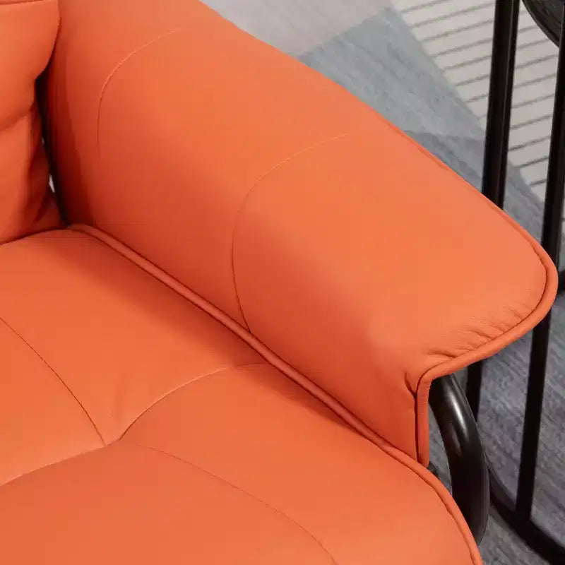 Fauteuil inclinable manuel en similicuir, fauteuil de salon pivotant et réglable avec repose-pieds, accoudoirs et base en bois enveloppée pour salon