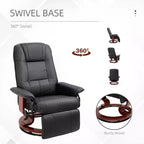 Fauteuil inclinable manuel en similicuir, fauteuil de salon pivotant et réglable avec repose-pieds, accoudoirs et base en bois enveloppée pour salon