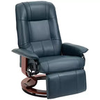 Fauteuil inclinable manuel en similicuir, fauteuil de salon pivotant et réglable avec repose-pieds, accoudoirs et base en bois enveloppée pour salon
