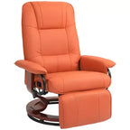 Fauteuil inclinable manuel en similicuir, fauteuil de salon pivotant et réglable avec repose-pieds, accoudoirs et base en bois enveloppée pour salon