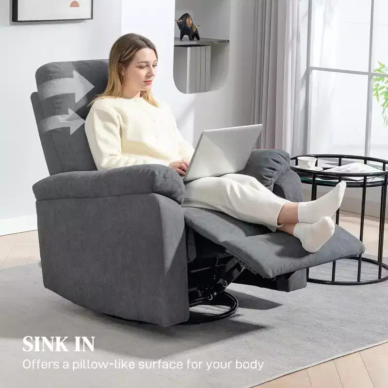 Fauteuil inclinable, fauteuil pivotant large, canapé une place surrembourré avec ressorts ensachés, repose-pieds, montage rapide
