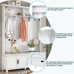 Porte-manteau moderne Okak avec armoire de rangement et 2 grands tiroirs, porte-manteau élargi avec 5 crochets, porte-manteau pour entrée, salon, blanc