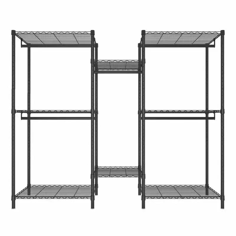 Porte-manteau autoportant robuste Okak avec 8 étagères métalliques réglables, meuble d'entrée avec 5 tringles à vêtements, étagère de rangement pour chambre, Noir