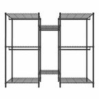 Porte-manteau autoportant robuste Okak avec 8 étagères métalliques réglables, meuble d'entrée avec 5 tringles à vêtements, étagère de rangement pour chambre, Noir