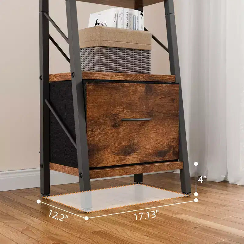 Étagère échelle à 5 niveaux Celebalcony avec tiroir, étagère d'angle moderne avec rangement pour CD/livres/films, bibliothèque pour la maison/le bureau, marron rustique