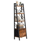 Étagère échelle à 5 niveaux Celebalcony avec tiroir, étagère d'angle moderne avec rangement pour CD/livres/films, bibliothèque pour la maison/le bureau, marron rustique