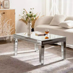 Modern Rectangle Coffee Table with Glass Mirror Top, Mirrored Finish Center Table for Living Room or Apartment - Panipeachy