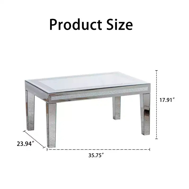 Table Basse Rectangulaire Moderne avec Plateau en Verre Miroir, Table Centrale Finition Miroir pour Salon ou Appartement - Panipeachy