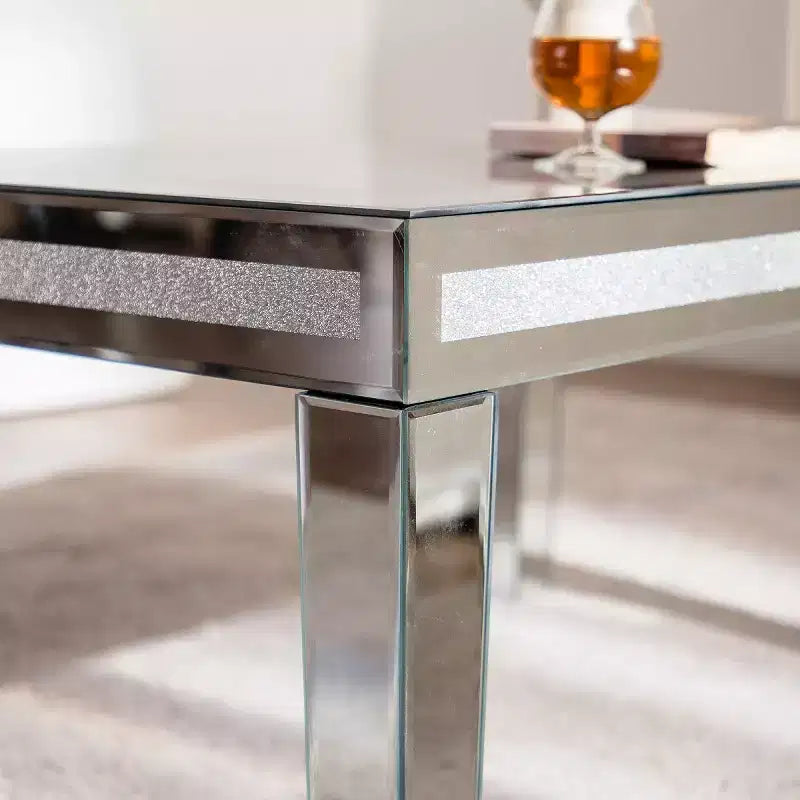 Table Basse Rectangulaire Moderne avec Plateau en Verre Miroir, Table Centrale Finition Miroir pour Salon ou Appartement - Panipeachy