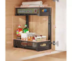 Organisateur de placard sous évier amélioré à 2 niveaux, tiroir grillagé coulissant en métal, panier à épices coulissant pour armoire, étagères multifonctionnelles pour cuisines
