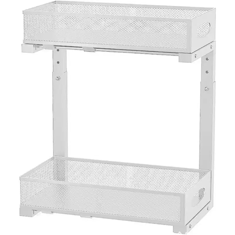 Organisateur de placard sous évier amélioré à 2 niveaux, tiroir grillagé coulissant en métal, panier à épices coulissant pour armoire, étagères multifonctionnelles pour cuisines