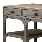 Bureau Royal Hampton en bois et métal avec trois tiroirs et deux étagères latérales, Chêne marron et gris