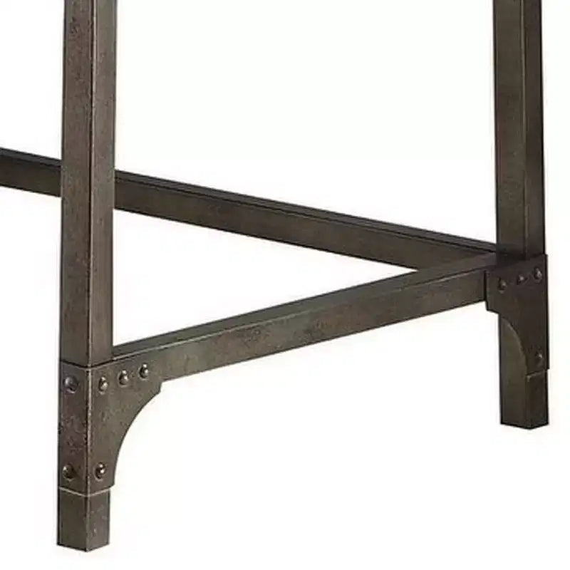 Bureau Royal Hampton en bois et métal avec trois tiroirs et deux étagères latérales, Chêne marron et gris