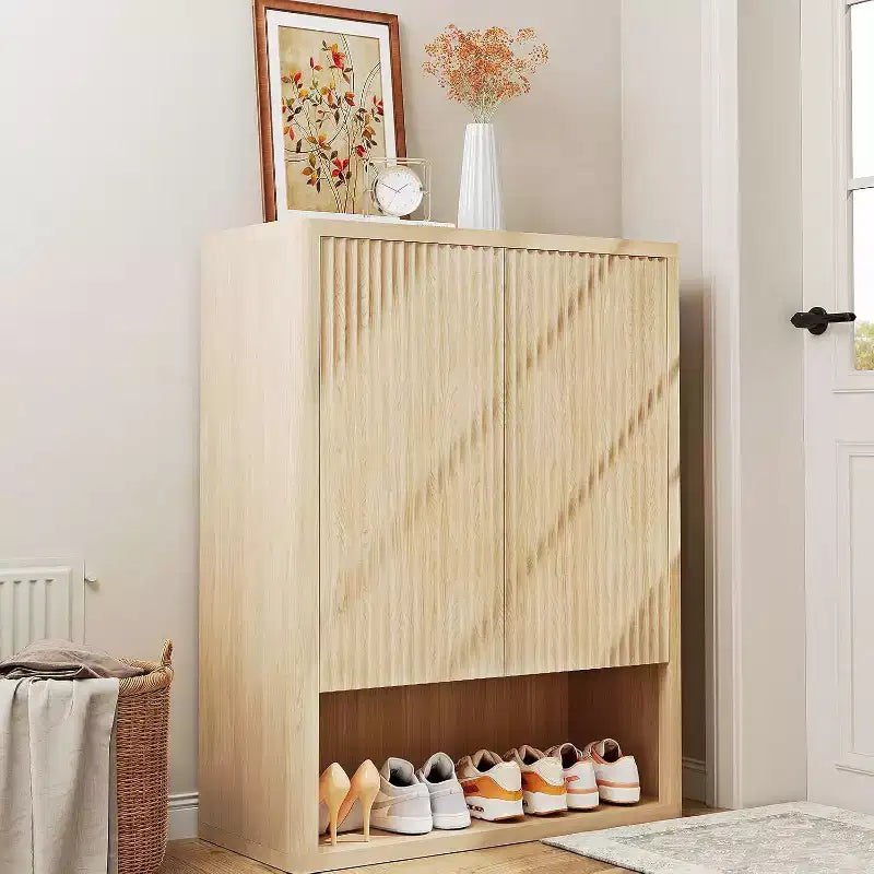 Meuble à chaussures cannelé pour entrée, 113 cm de haut, organisateur de chaussures à 5 niveaux avec étagères réglables et étagère ouverte, meuble à chaussures autoportant moderne