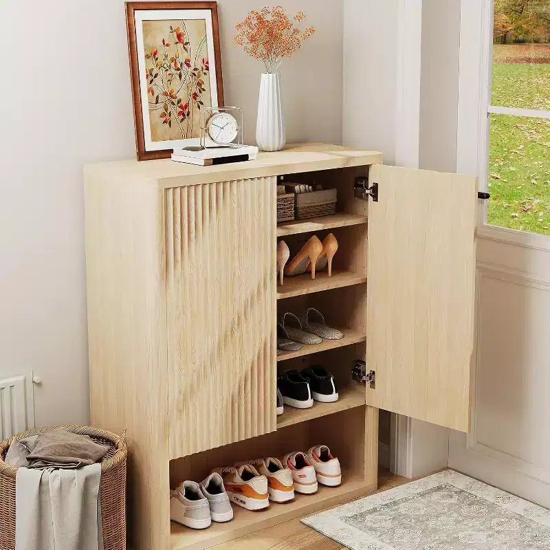 Meuble à chaussures cannelé pour entrée, 113 cm de haut, organisateur de chaussures à 5 niveaux avec étagères réglables et étagère ouverte, meuble à chaussures autoportant moderne