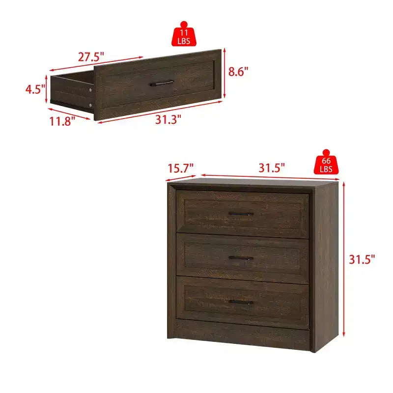 Famapy Table de Chevet de Ferme avec Tiroirs Commode de Chevet à 3 Tiroirs