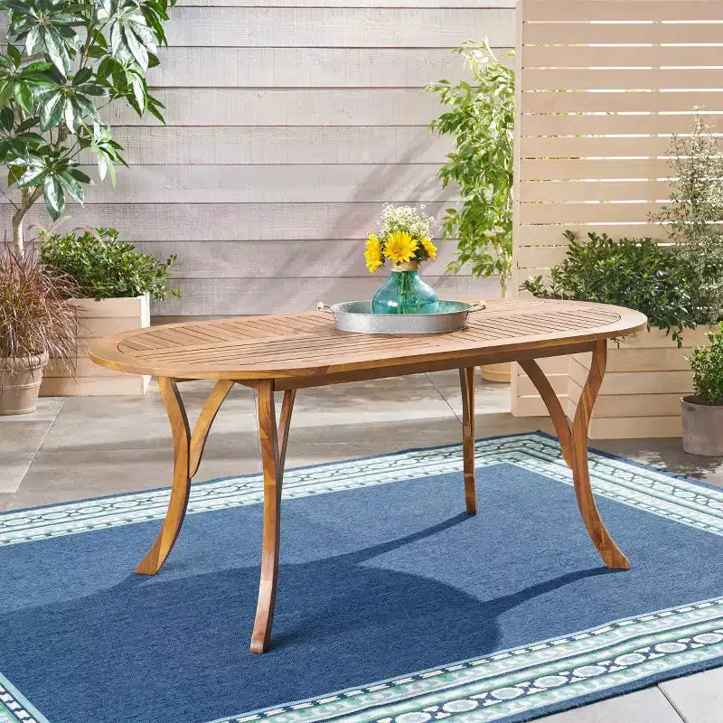 Table à manger de cuisine en bois, table de patio extérieure de 70 pouces, table d'appoint de cuisine pour salle à manger, patio, jardin, cour, en teck