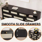 Commode en bois pour chambre à coucher avec 12 tiroirs, commode-meuble TV de 155 cm de large pour téléviseur de 65 pouces, commode en rotin pour salon, couloir